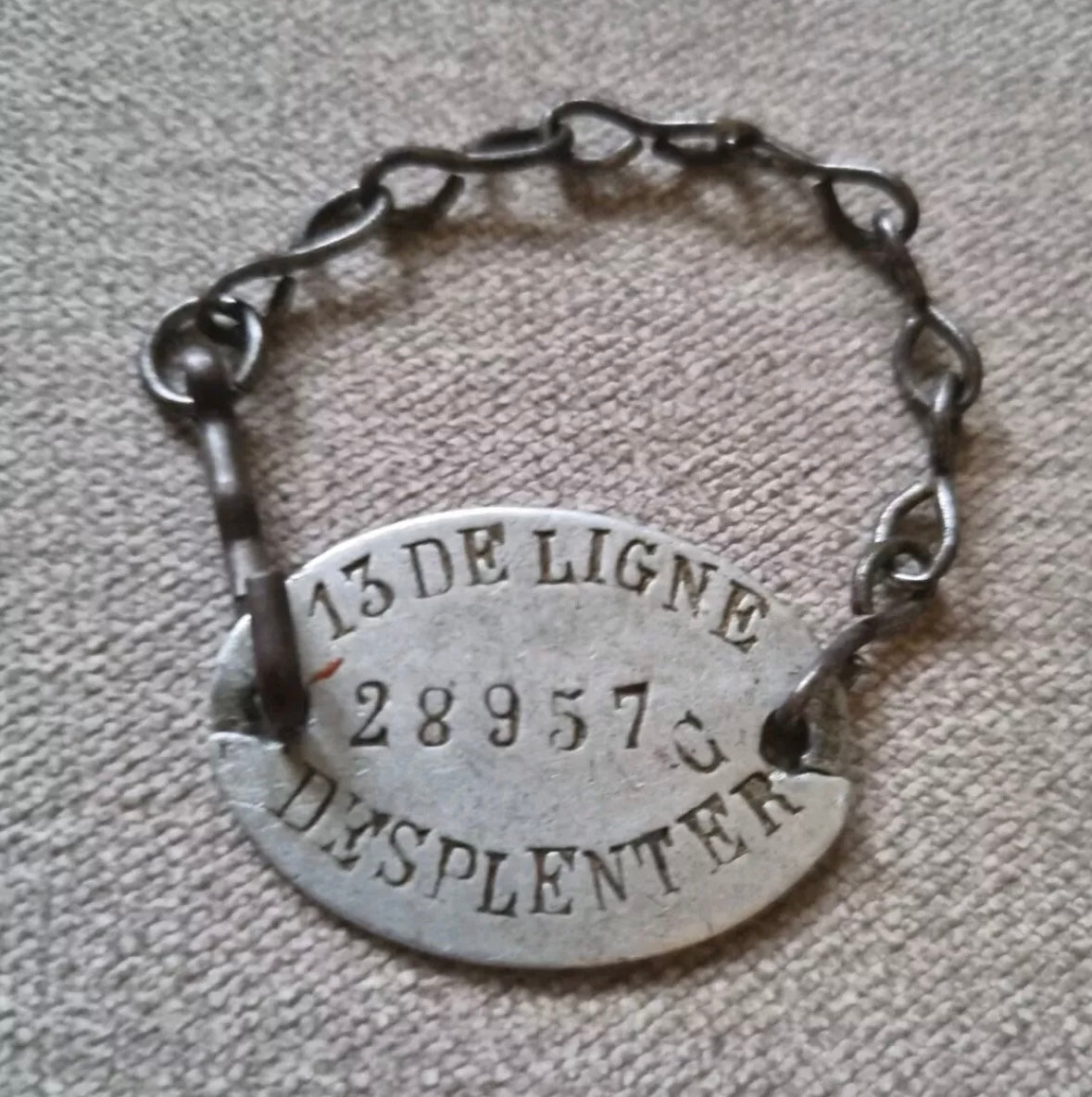 SOLD! 1915 Pattern WW1 Belgian Army Dog Tag for Desplenter