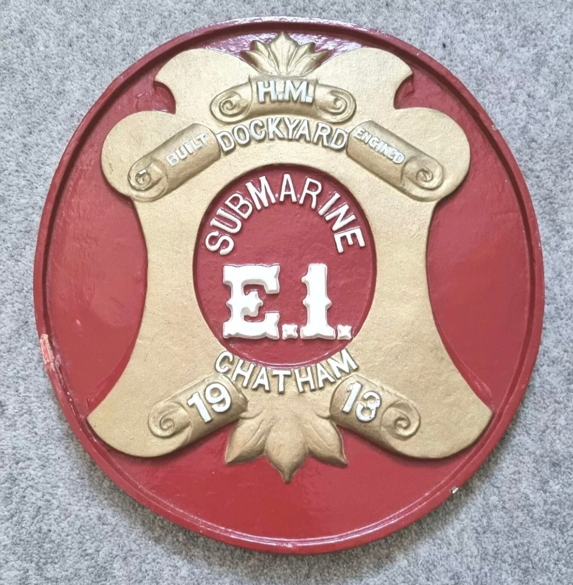 SOLD! Unique Original WW1 Royal Navy HM Submarine E.1 Wall Plaque Crest Shield 1913