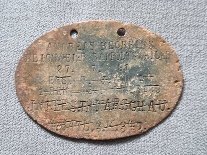 SOLD! 1915 Pattern WW1 Imperial German Dog Tag for Andreas Kegreiss