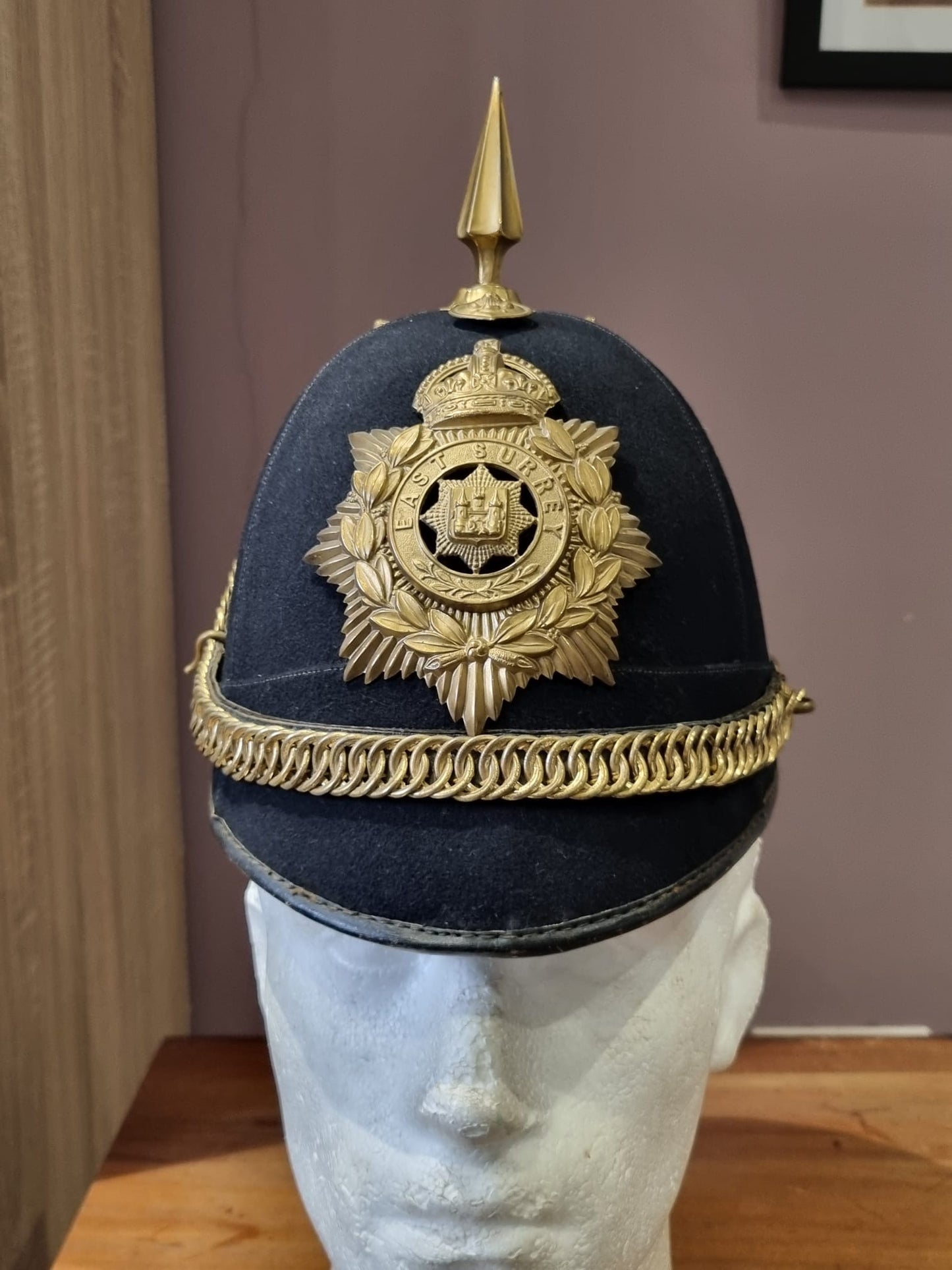 Pre WW1 (Edwardian) East Surrey Regiment Enlisted Man's Home Service Helmet, Dated 1907