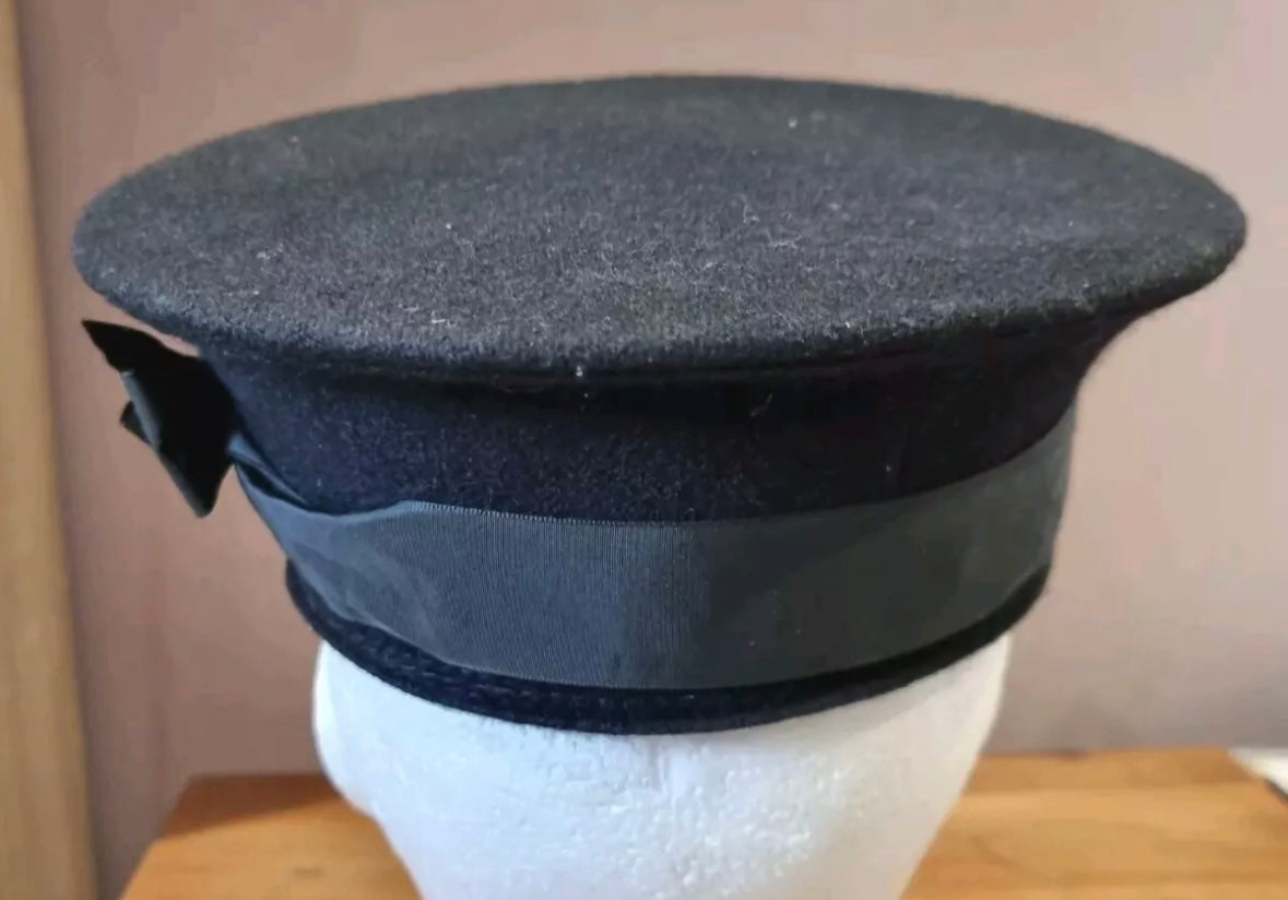 SOLD! WW2 Royal Navy Black Wool Rating Cap With Wartime HMS Cap Tally