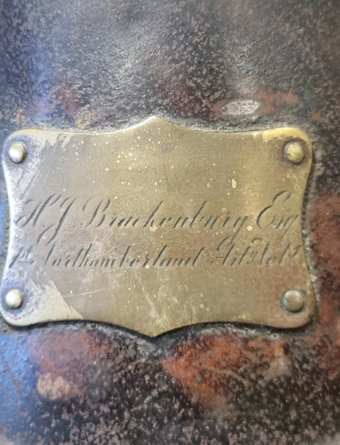 SOLD! Victorian Officer’s Home Service Helmet for the 1st Northumberland Artillery Volunteers, with Tin