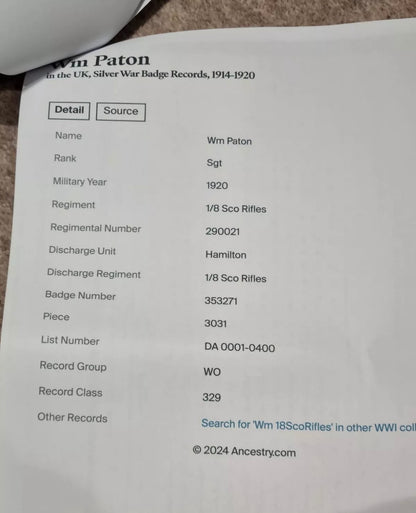 SOLD! WW1 Territorial Efficiency Medal Group to Sergeant William Paton, 1/8th Cameronians (Scottish Rifles), WIA x2, Gallipoli