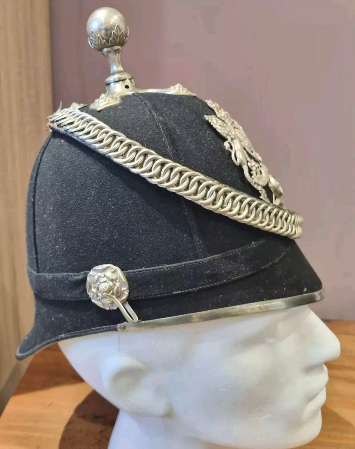 SOLD! Victorian Officer’s Home Service Helmet for the 1st Northumberland Artillery Volunteers, with Tin
