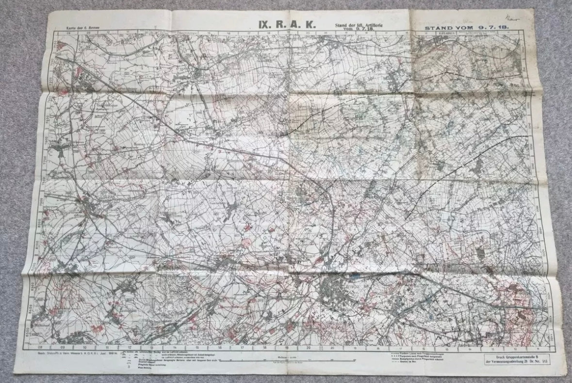 WW1 German 6th Army IX RAK Trench Map Bethune area 9 July 18