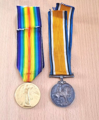 SOLD! WW1 Medal Pair to Private Alfred Oliphant- Highland Light Infantry, Northumberland Fusiliers, Hampshire Regiment