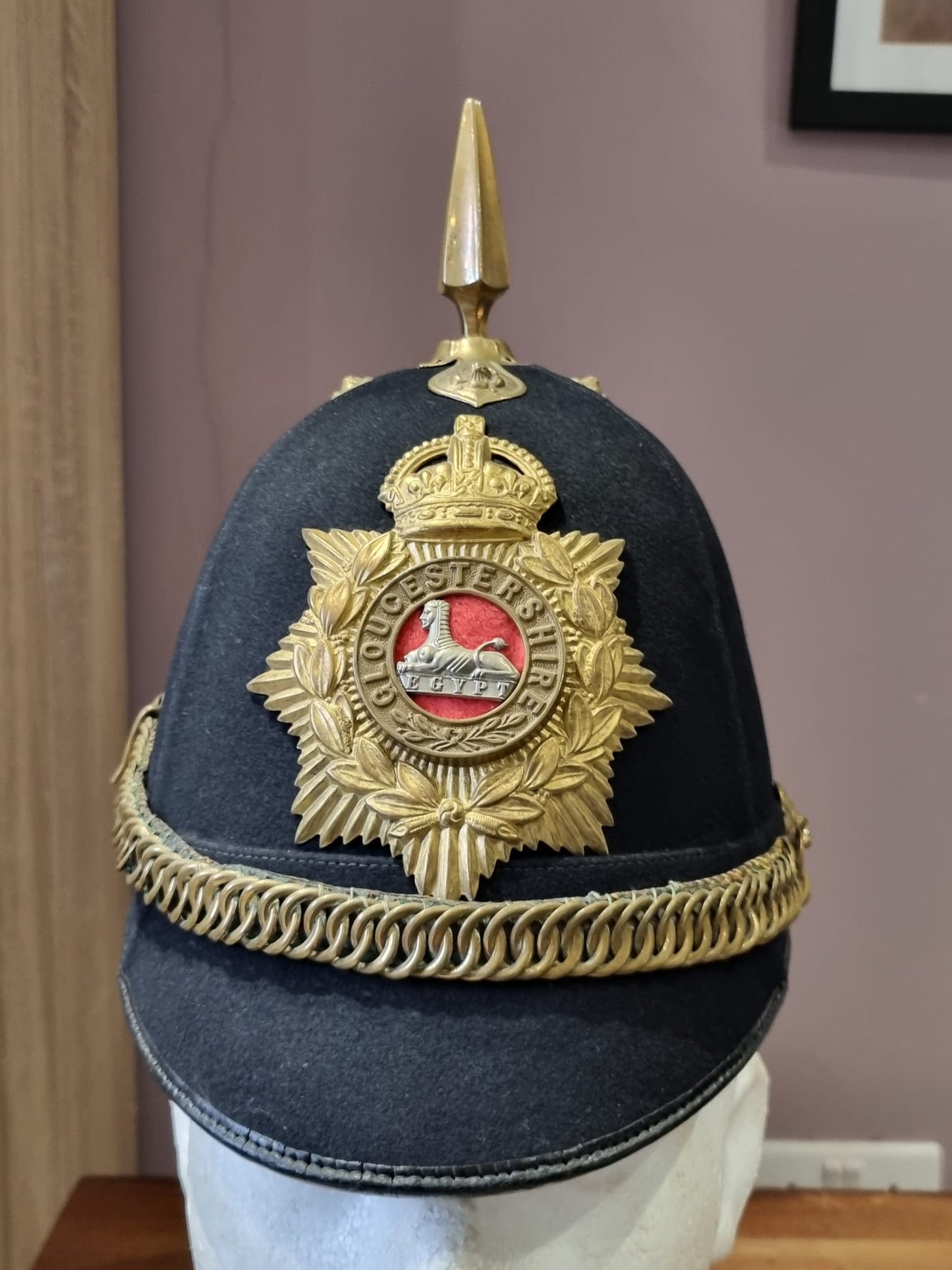 Pre WW1 (Edwardian) Gloucestershire Regiment Enlisted Man's Home Service Helmet, Dated 1910