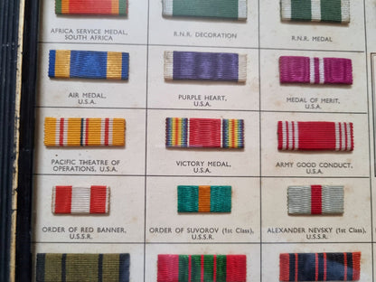 SOLD! WW2 Allied Forces Ribbon Chart with 68 Real Ribbons