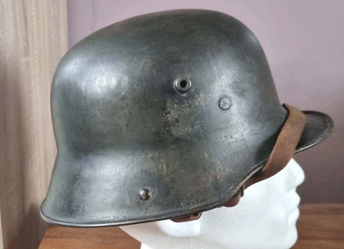 SOLD! WW1 German M16 Transitional Helmet, with 1930s Remnant Decals and Camo Paint (Repro Liner & chinstrap)