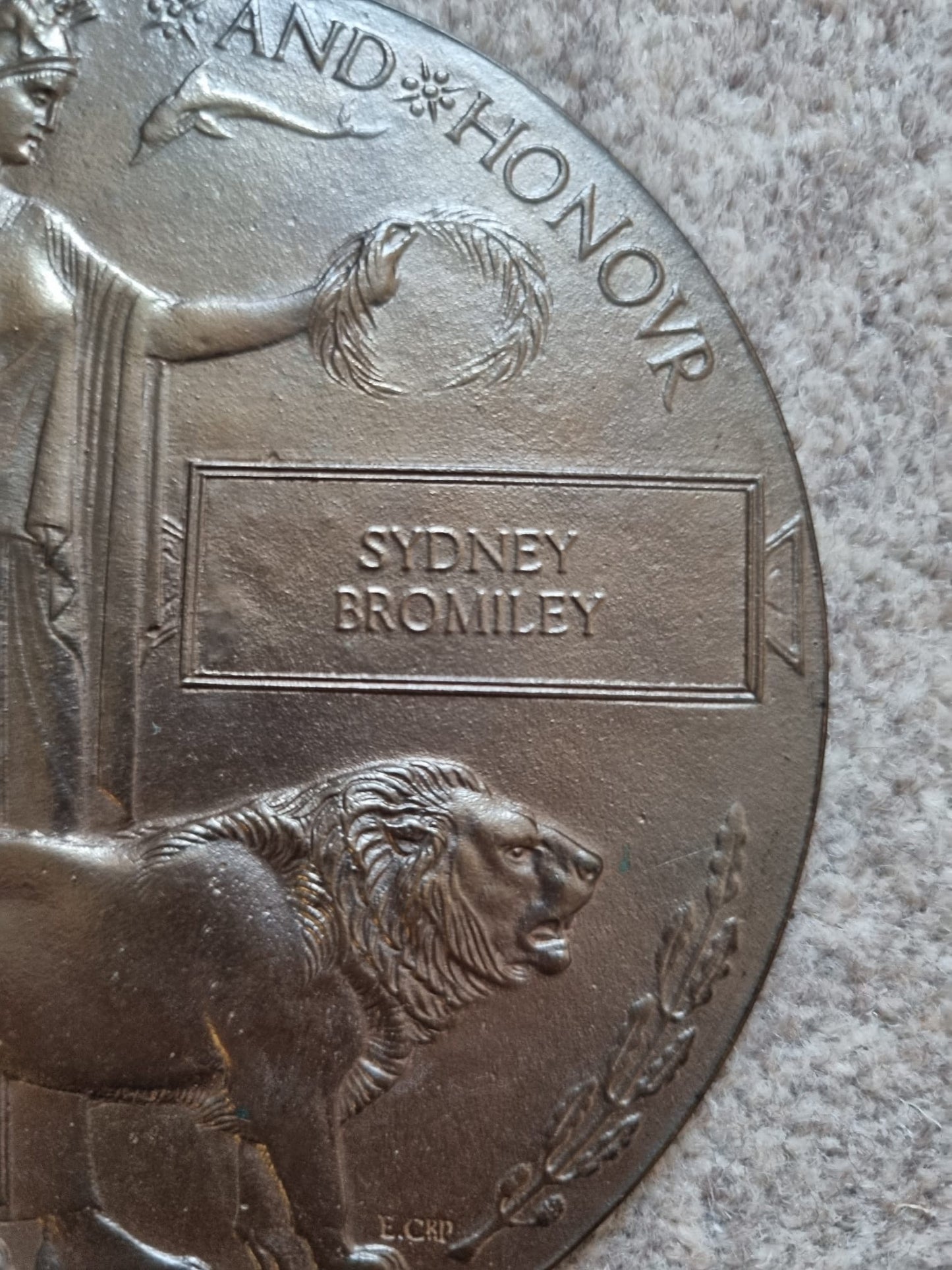 SOLD! WW1 British Death Plaque to Private Sydney Bromiley- 605th Mechanised Transport Company, Army Service Corps