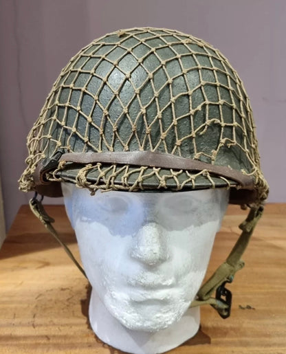 SOLD! WW2 US Army M1 Helmet, Swivel Bail, Rear Seam with Westinghouse Liner and Net