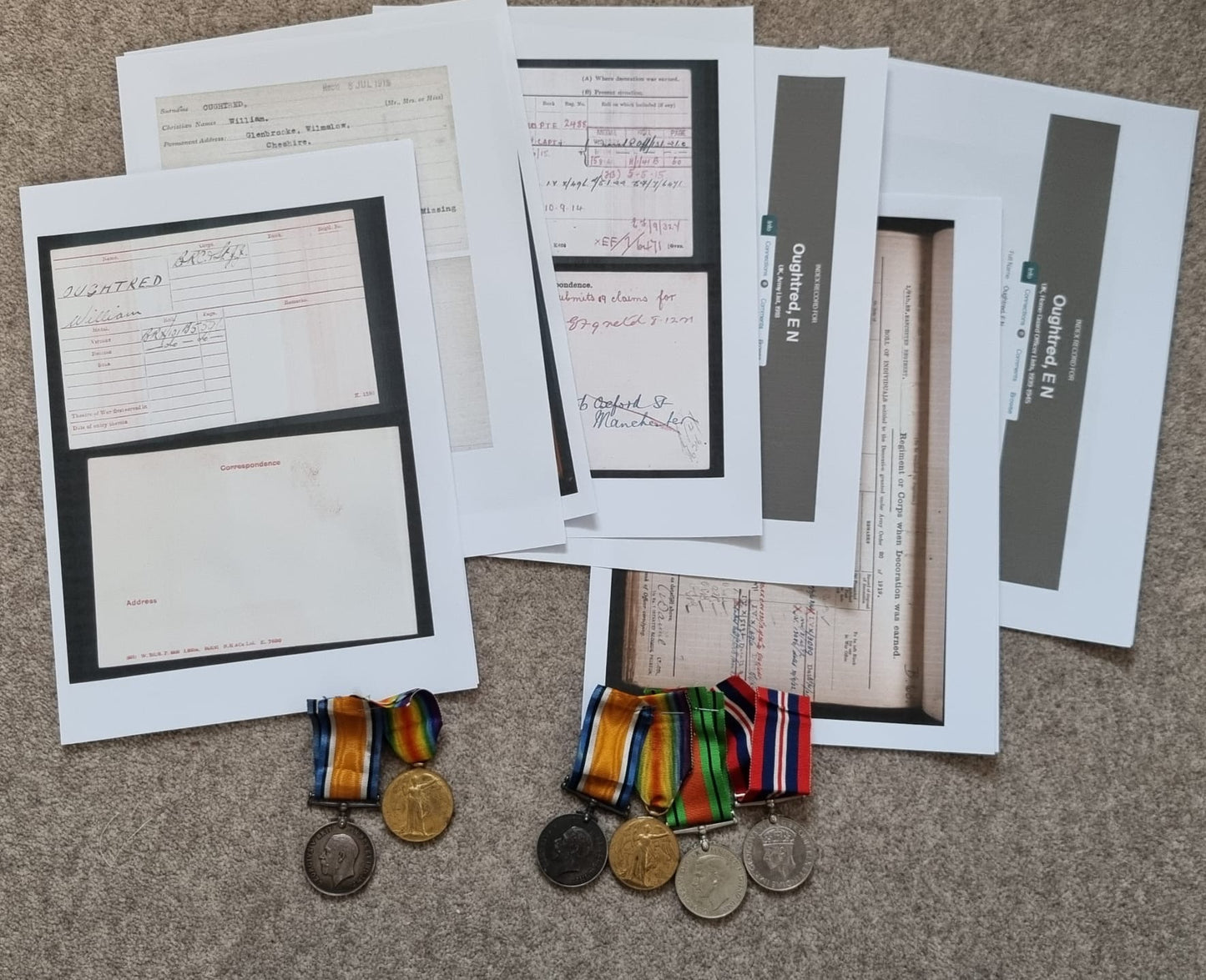 SOLD! WW1 and WW2 British Medal Set to Father & Son William Oughtred Red Cross (WW1) & Captain Eric Oughtred, 1/5th Manchester Regt (WW1 and WW2)