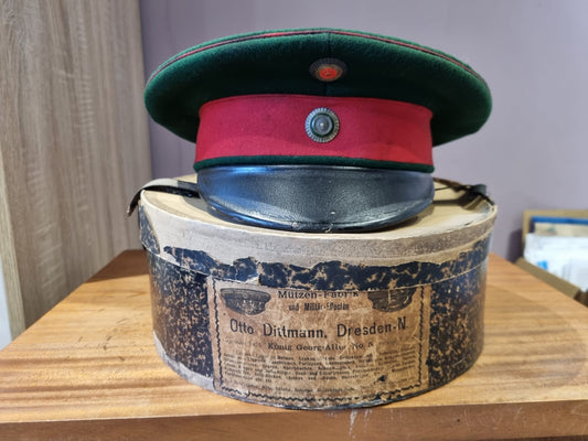 SOLD! WW1 Imperial German (Saxony) Pioneer/Artillery Officer’s Visor Cap with Box