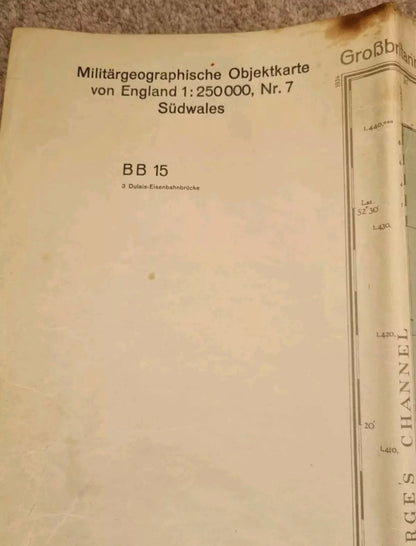 SOLD! WW2 German Operation Sealion Map of South Wales (Folder 7)