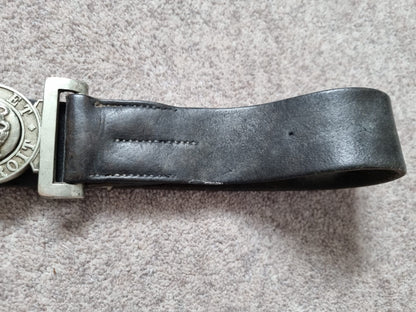 Victorian British Army Leather Belt with White Metal Buckle