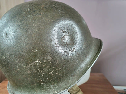 SOLD! WW2 US Army M1 Helmet, Fixed Bail, Front Seam & Firestone Liner Set