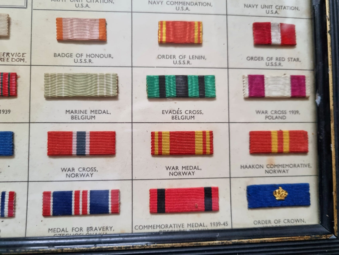 SOLD! WW2 Allied Forces Ribbon Chart with 68 Real Ribbons