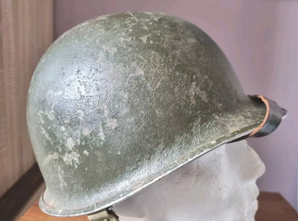 SOLD! Early WW2 US Army M1 Helmet, with Front Seam, Fixed Bails and Westinghouse Liner