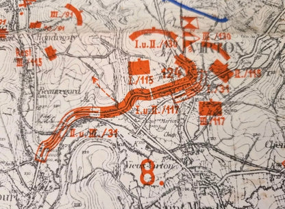 Fascinating WW2 German Blitzkrieg Planning Map, of WW1 Ardennes Positions, Produced January 1939