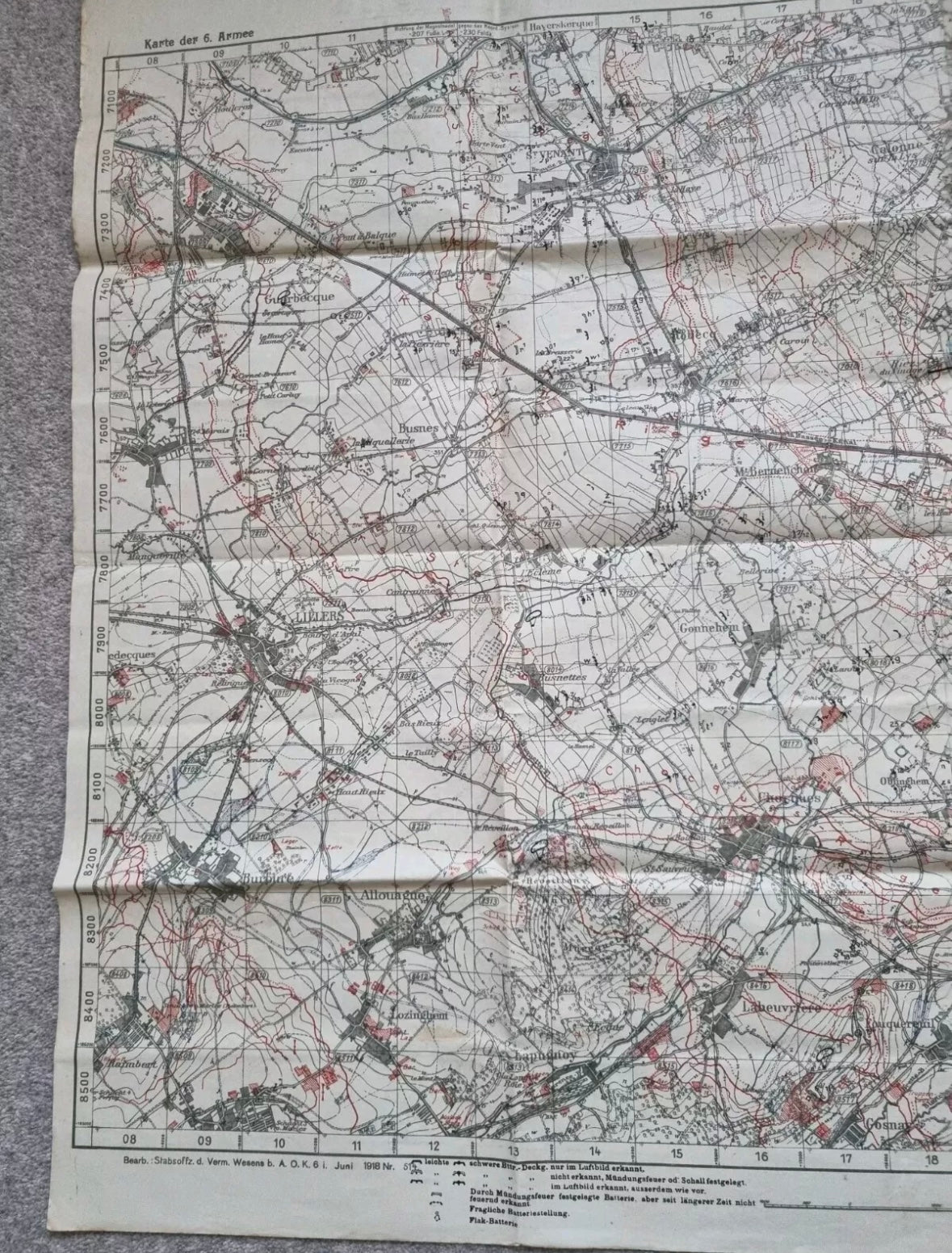 WW1 German 6th Army IX RAK Trench Map Bethune area 9 July 18
