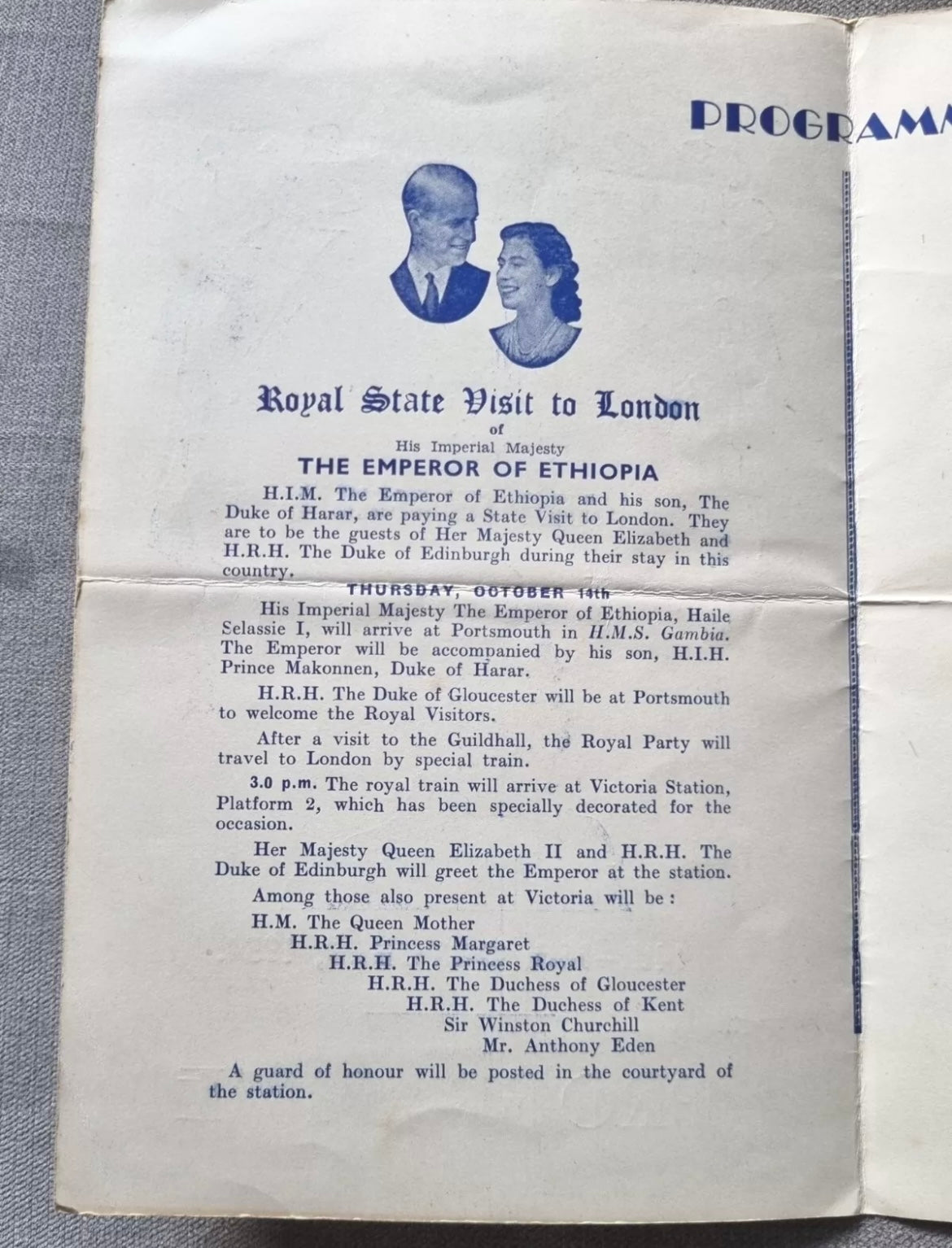 1954 Souvenir Programme for State Visit of Haile Selassie to United Kingdom, RARE