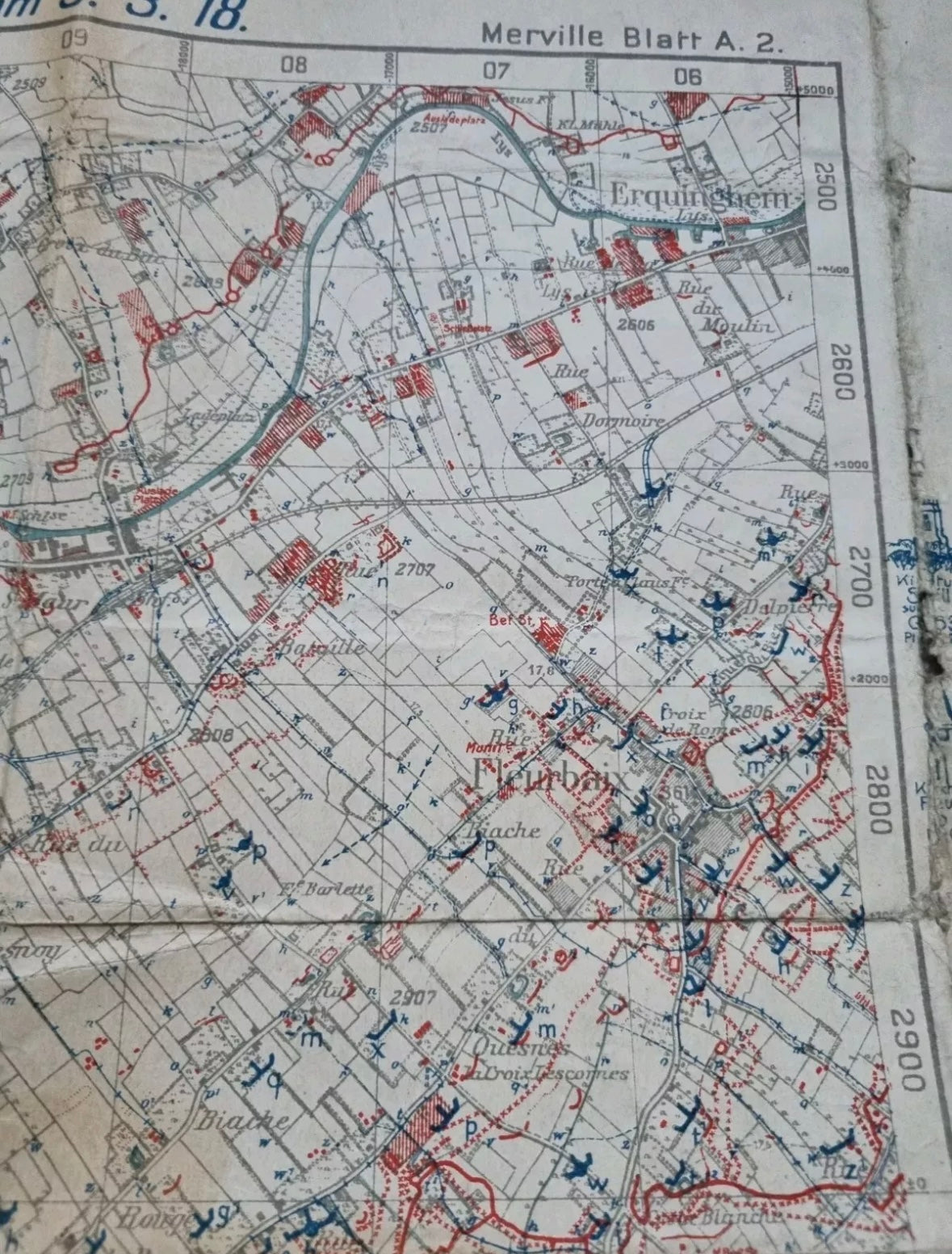 SOLD! WW1 German 6th Army Trench Map - Merville Area 3rd March 1918