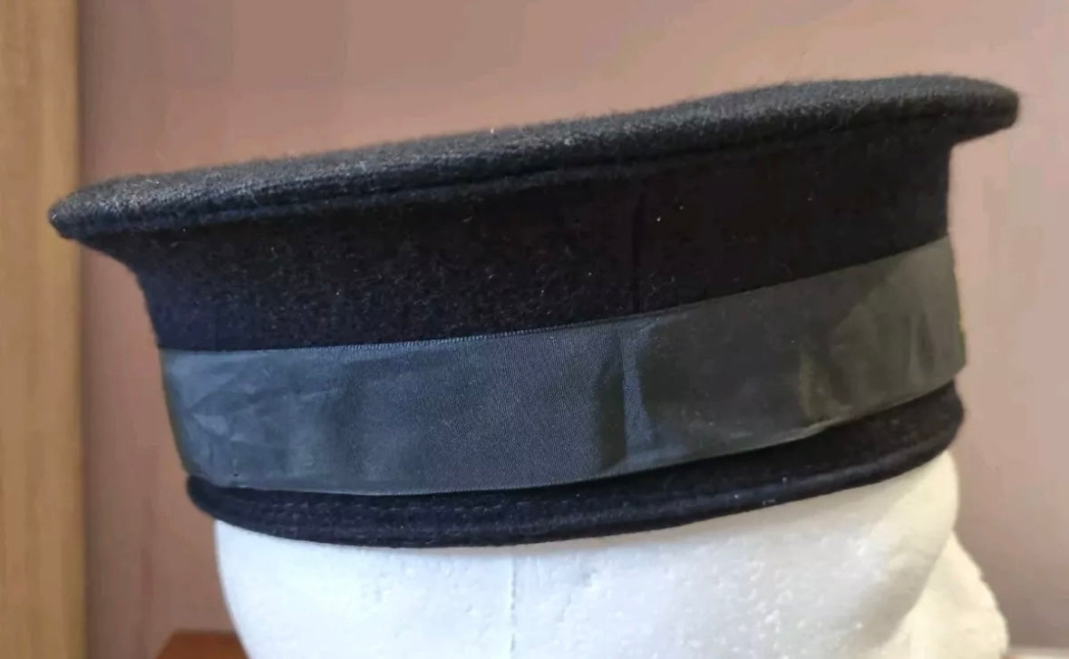 SOLD! WW2 Royal Navy Black Wool Rating Cap With Wartime HMS Cap Tally