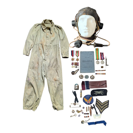 WW2 RAF Flying Suit, Helmet, Flying Log Book, Medals Set - F G CROFT
