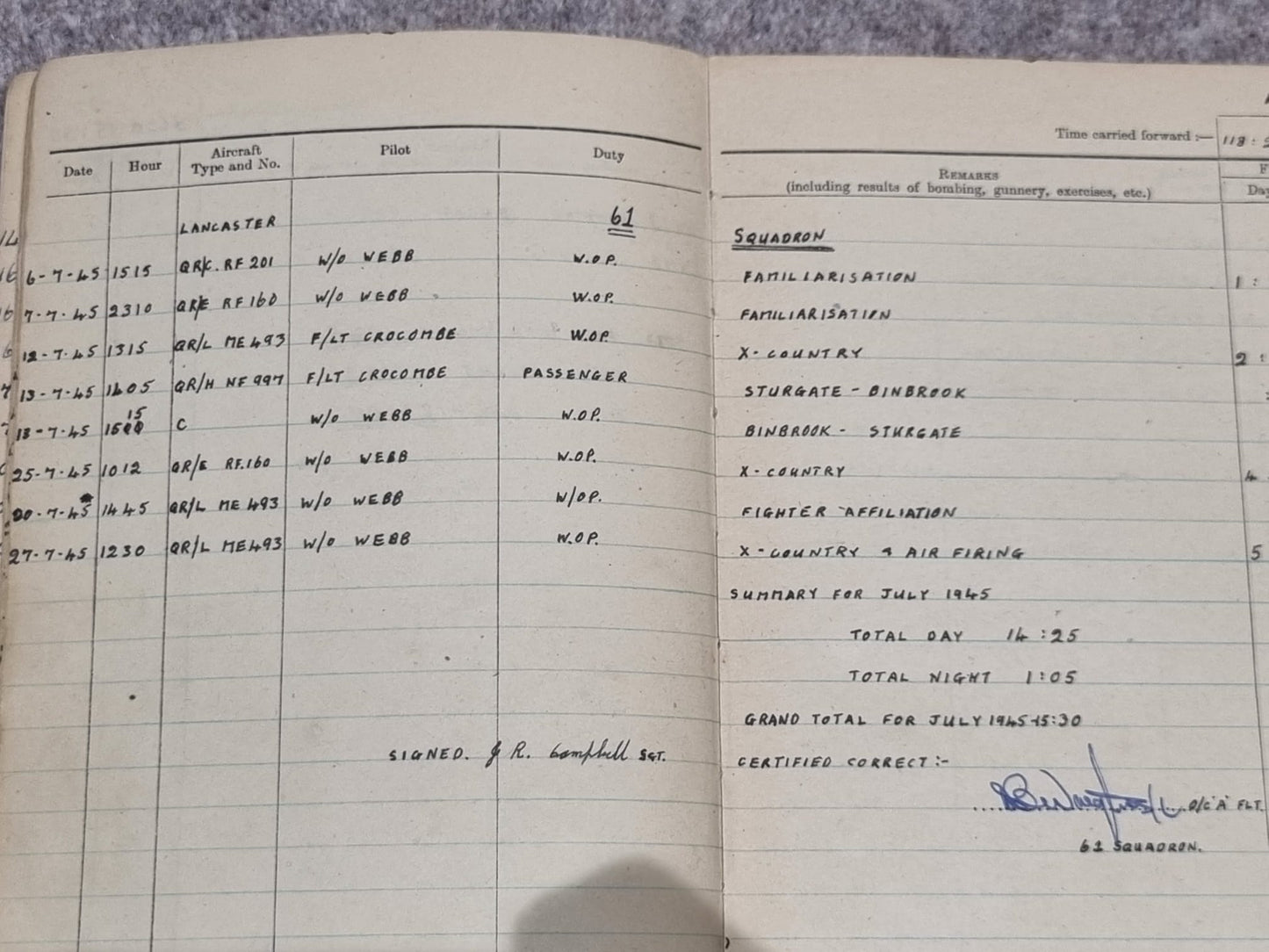 SOLD! WW2 RAF Flying Log Book and Medal Set to Wireless Operator J R Campbell