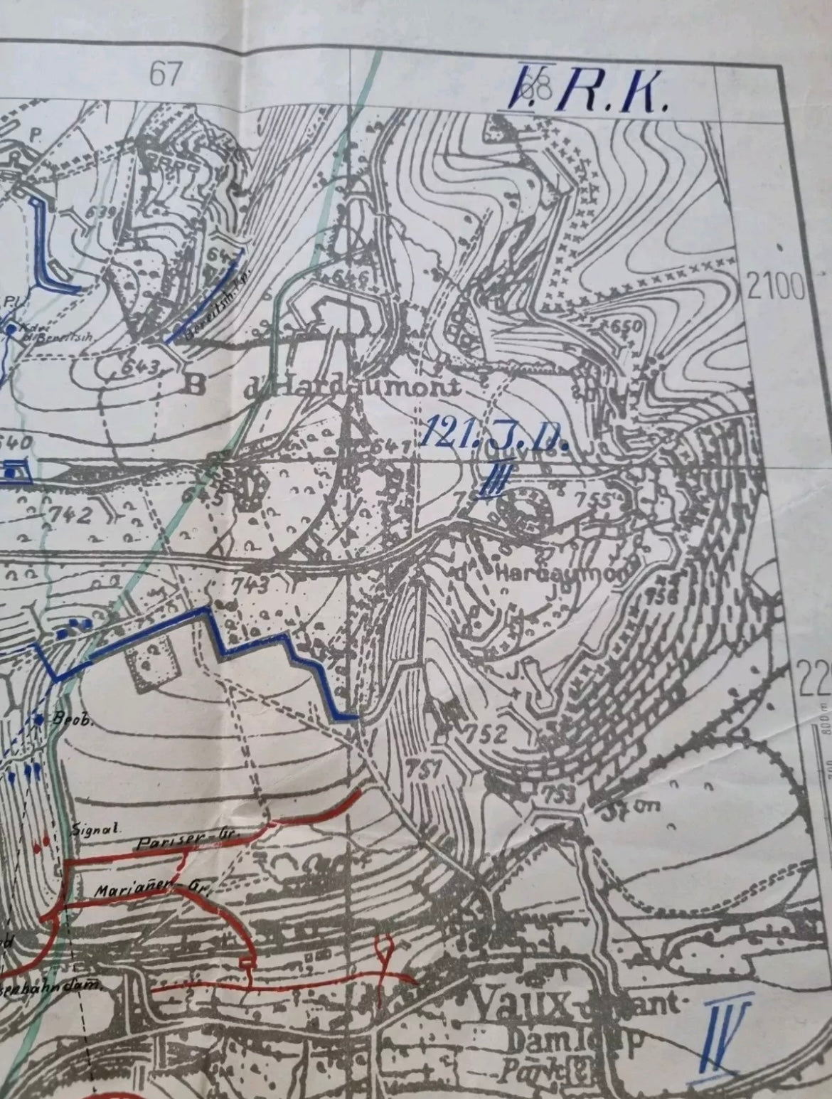 SOLD! Unique WW1 German Trench Map with Hand Drawn Detail Surrounding Verdun, 5 Mar 1916