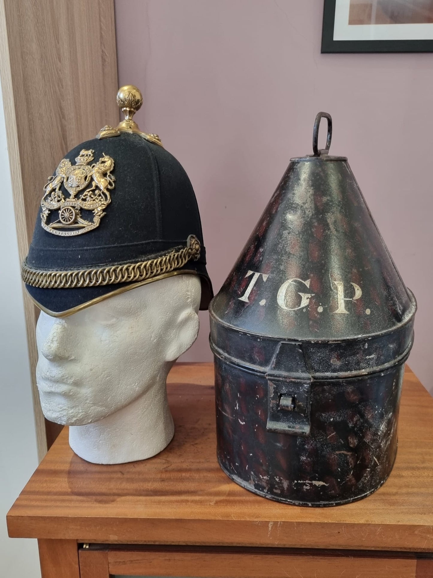 SOLD! Victorian Royal Artillery Officer’s Home Service Helmet and Tin