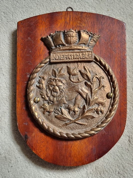 SOLD! WW1 Royal Navy, HMS Indefatigable Plaque (Sunk at Jutland)