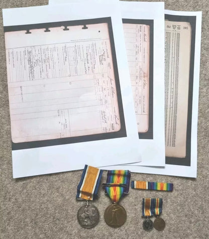 SOLD! WW1 British Medal Duo and Miniatures to Corporal Mechanic James William Finch- RNAS/RAF