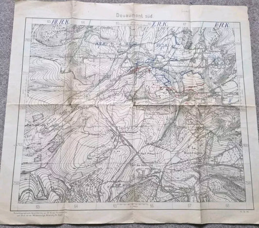 SOLD! Unique WW1 German Trench Map with Hand Drawn Detail Surrounding Verdun, 5 Mar 1916