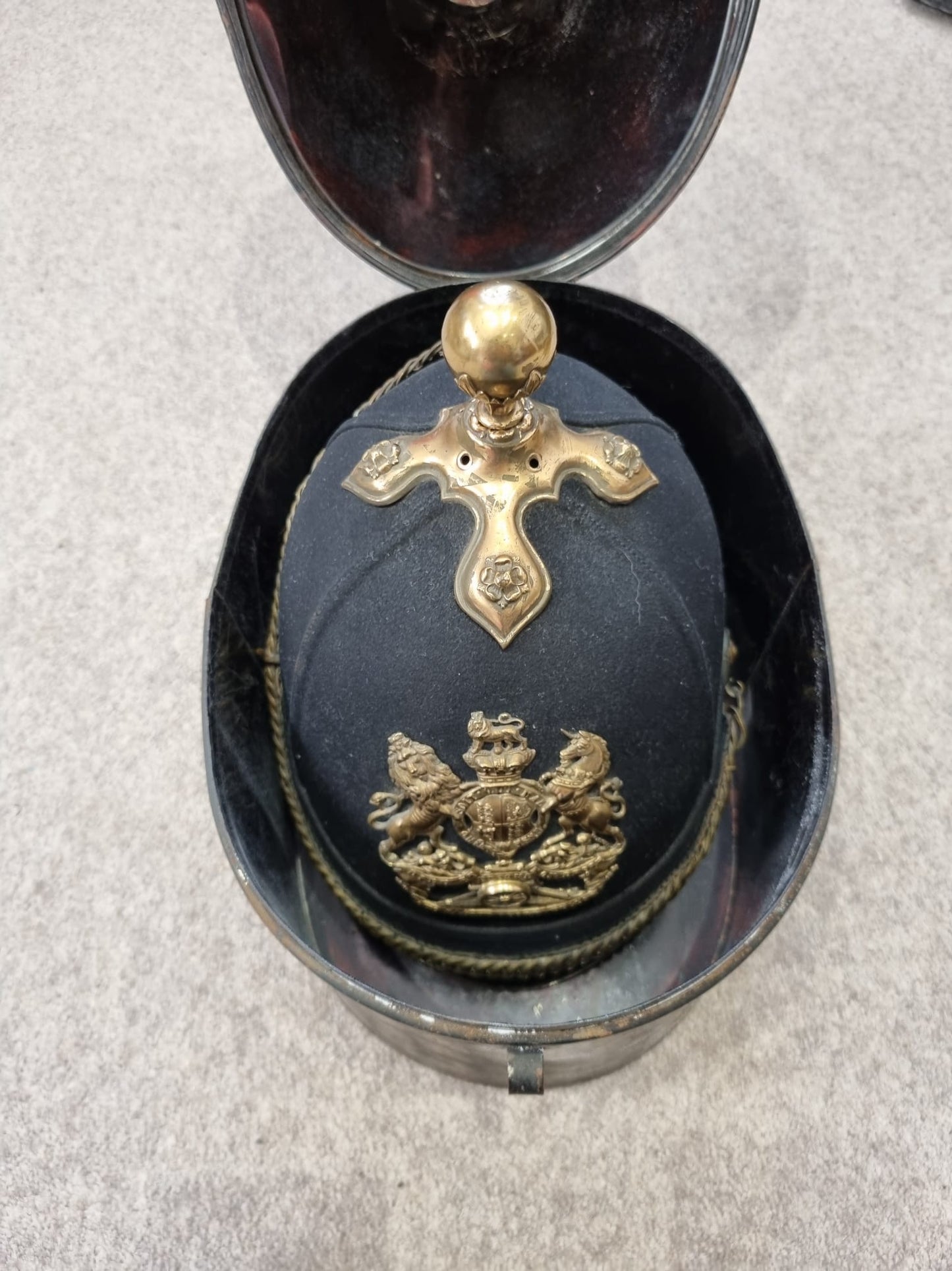 SOLD! Victorian Royal Artillery Officer’s Home Service Helmet and Tin