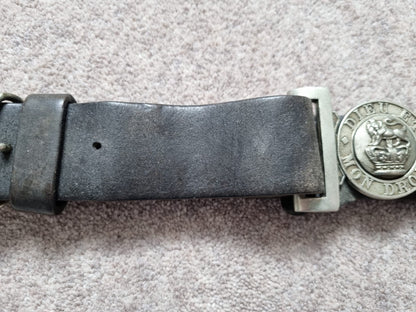 Victorian British Army Leather Belt with White Metal Buckle