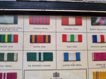 SOLD! WW2 Allied Forces Ribbon Chart with 68 Real Ribbons