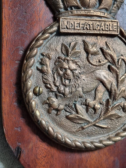 SOLD! WW1 Royal Navy, HMS Indefatigable Plaque (Sunk at Jutland)