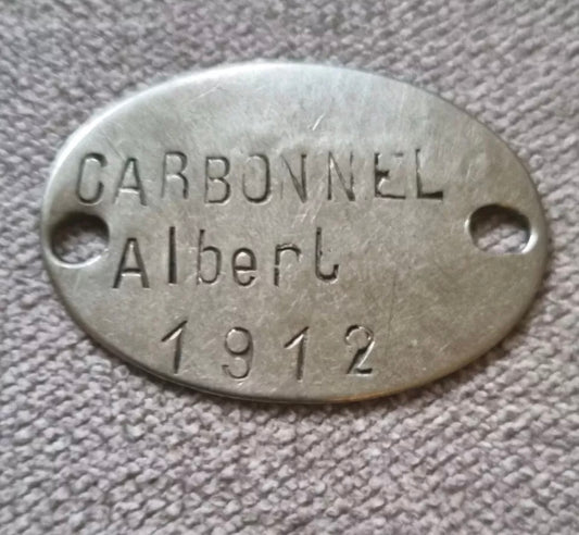 SOLD! 1915 Pattern WW1 French Army Dog Tag for Albert Carbonnel