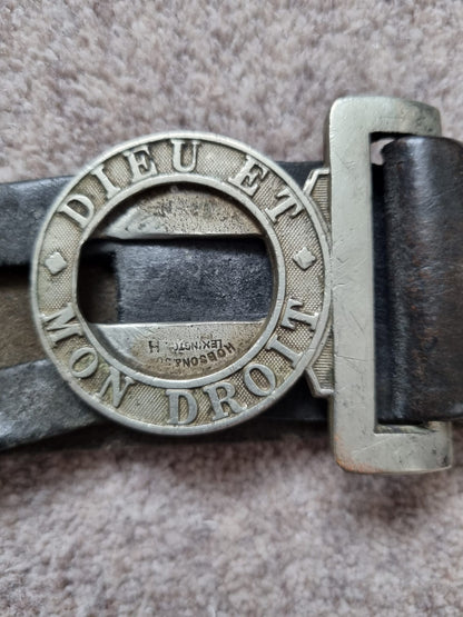 Victorian British Army Leather Belt with White Metal Buckle