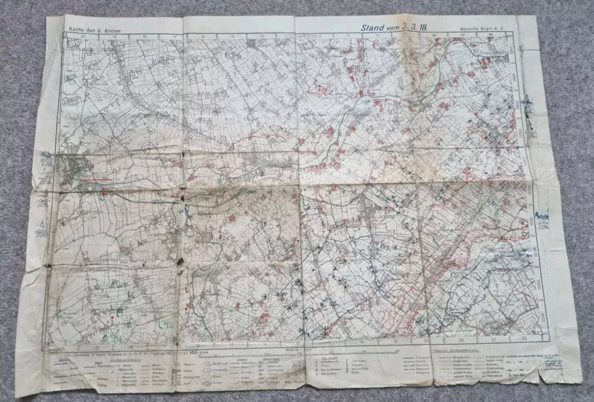 SOLD! WW1 German 6th Army Trench Map - Merville Area 3rd March 1918