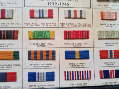 SOLD! WW2 Allied Forces Ribbon Chart with 68 Real Ribbons