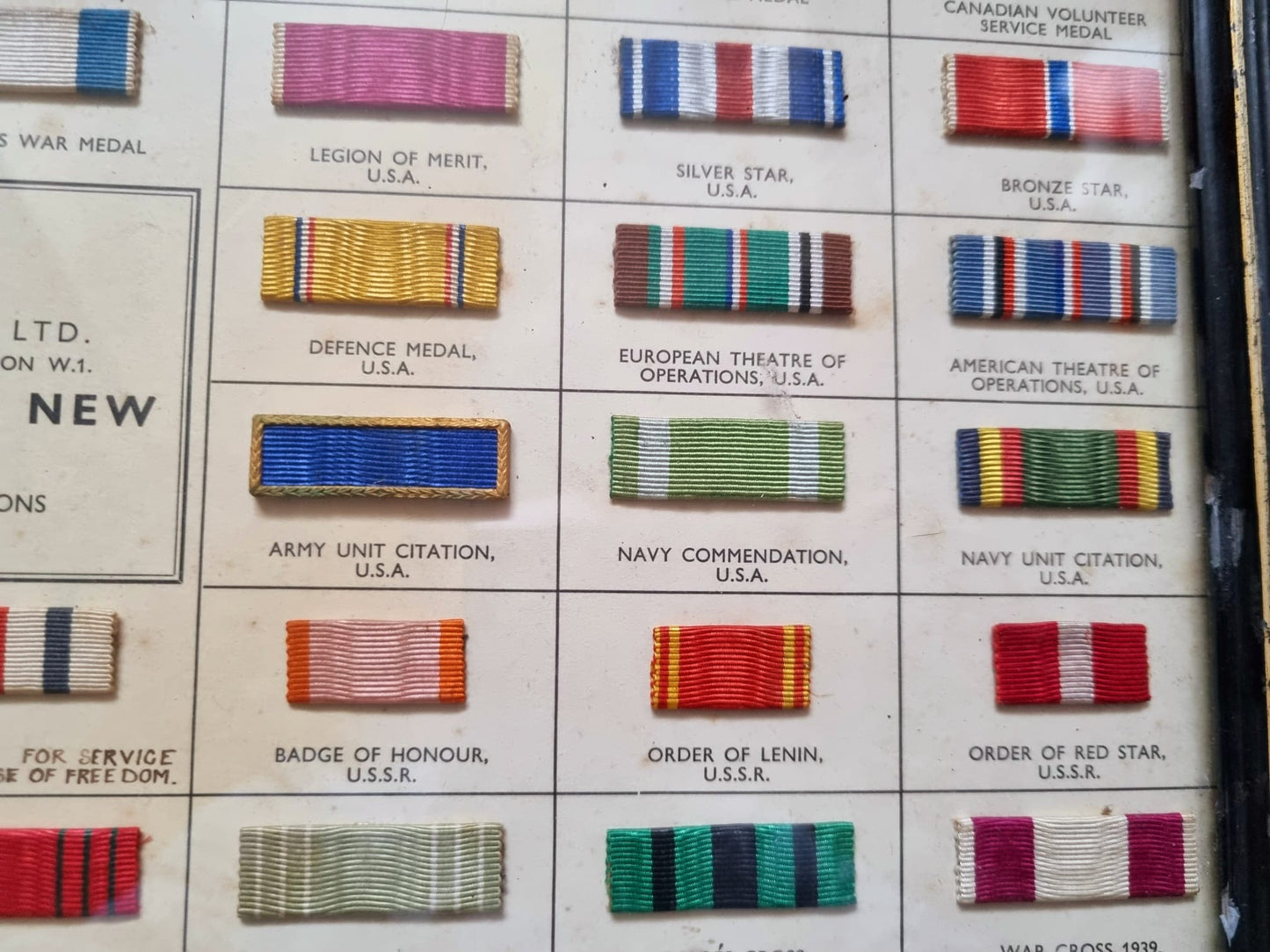 SOLD! WW2 Allied Forces Ribbon Chart with 68 Real Ribbons