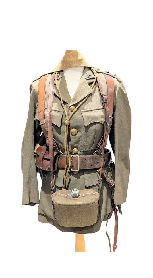 Boer War / WW1 British Leather & Webbing Field Gear Set With Dated Double Strap Sam Browne