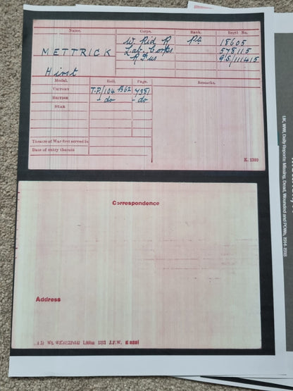 SOLD! WW1 British Medal Duo to Private Hirst Mettrick- 1/6th and 1/7th West Riding Regiment, 44th Royal Fusiliers, Labour Corps, WIA at Ypres