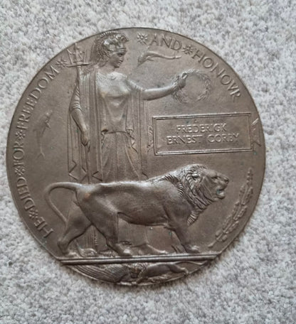 WW1 Death Plaque to Private Frederick Ernest Corby, 1st Surrey Rifles (London Regiment)