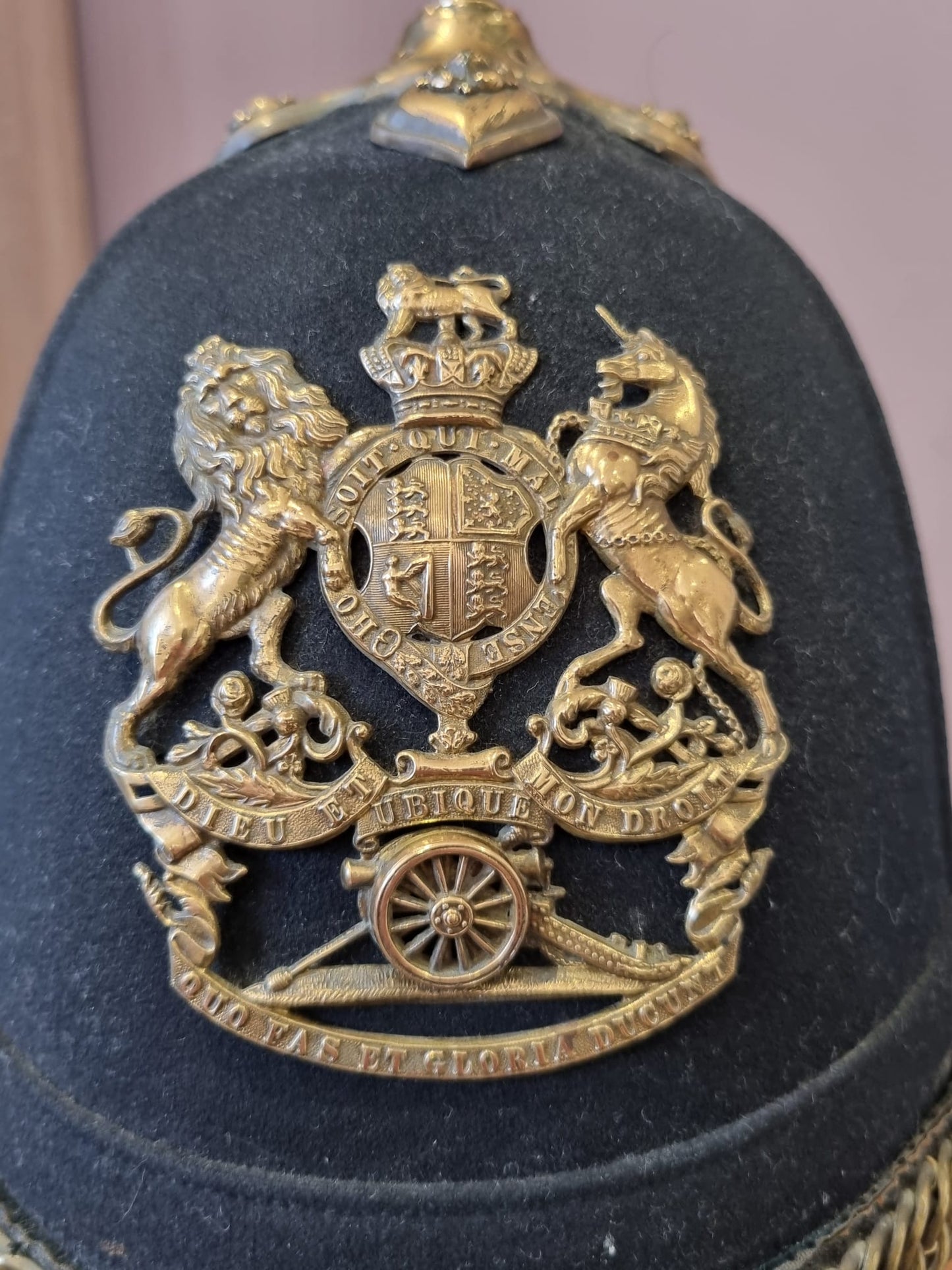 SOLD! Victorian Royal Artillery Officer’s Home Service Helmet and Tin