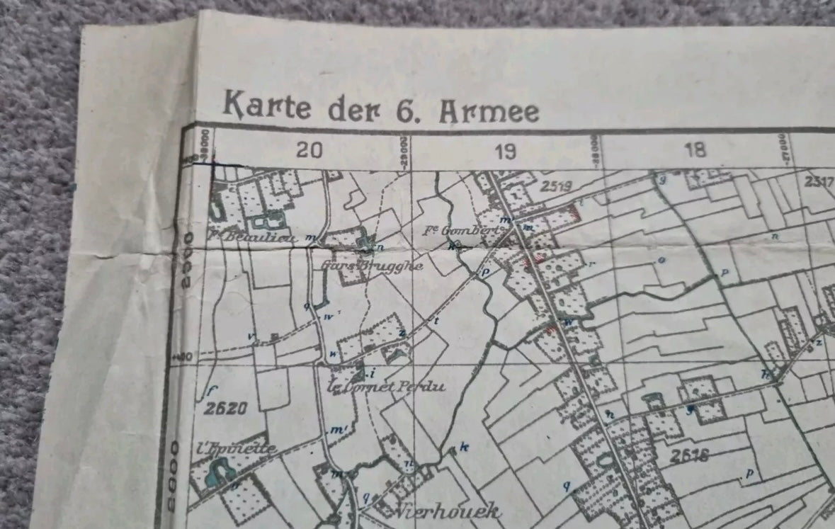 SOLD! WW1 German 6th Army Trench Map - Merville Area 3rd March 1918