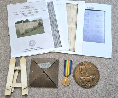 SOLD! WW1 Death Plaque & Medal Group to Author Edward Albert Redman, 156th Brigade, Royal Field Artillery