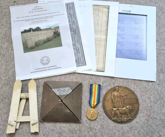 SOLD! WW1 Death Plaque & Medal Group to Author Edward Albert Redman, 156th Brigade, Royal Field Artillery